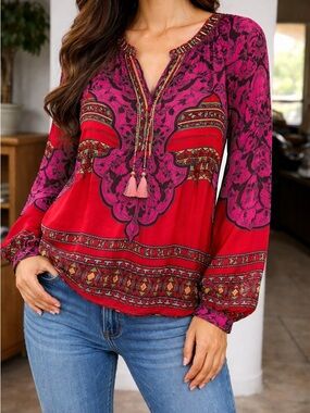 Hale Bob Long Sleeve Silk Top. Size M. NWOT
